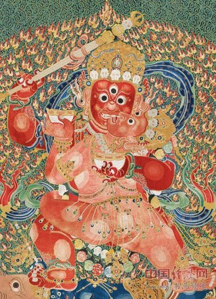 永乐御制红阎摩敌刺绣唐卡 永乐御制红阎摩敌刺绣唐卡